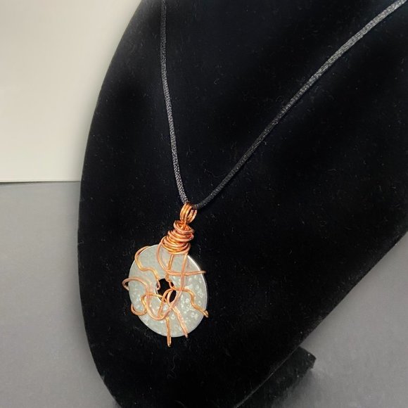 Copper Wire Wrapped Hammered Stainless Steel Washer Pendant on Satin Cord - Picture 8 of 9